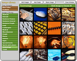 shows the image selector which has categories of images on the left and thumbnails of the images on the right